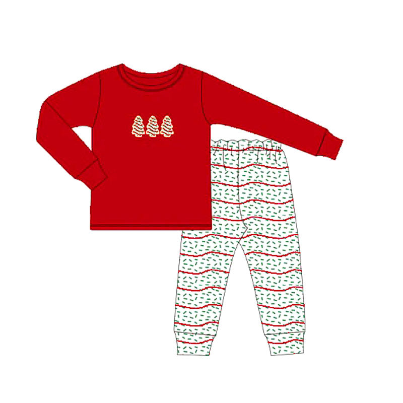 preorder BLP1081 Christmas season tree red long sleeve pants boys set