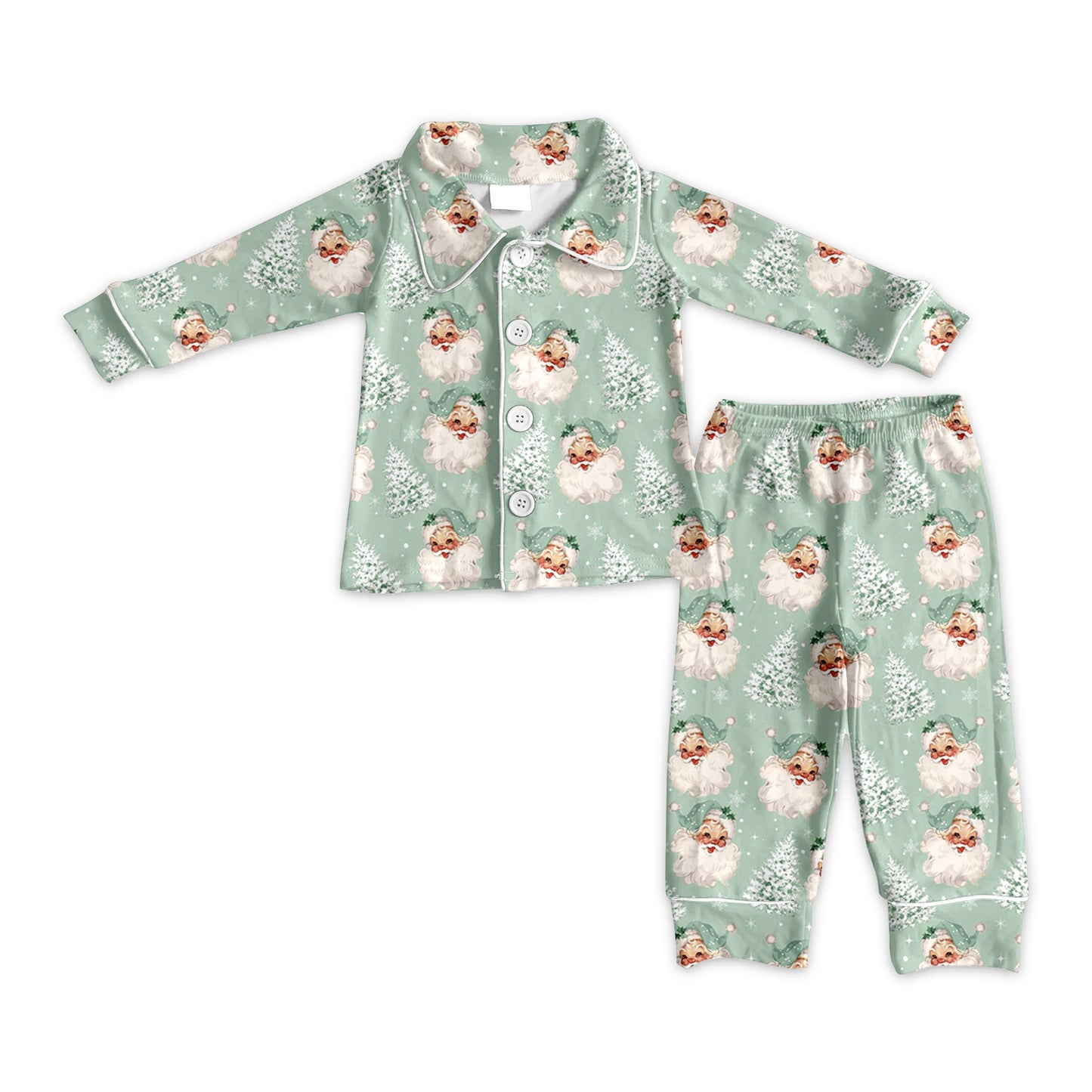 preorder BLP1091 Christmas Santa tree light green long sleeve pants boys pajamas