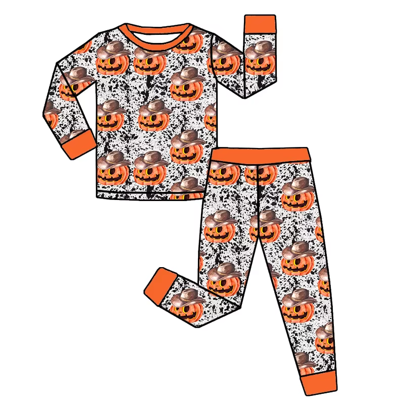 preorder BLP1102 Halloween pumpkin orange long sleeve pants boys pajamas