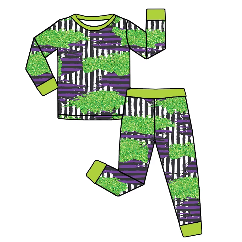 preorder BLP1104 Halloween green purple striped long sleeve pants boys pajamas