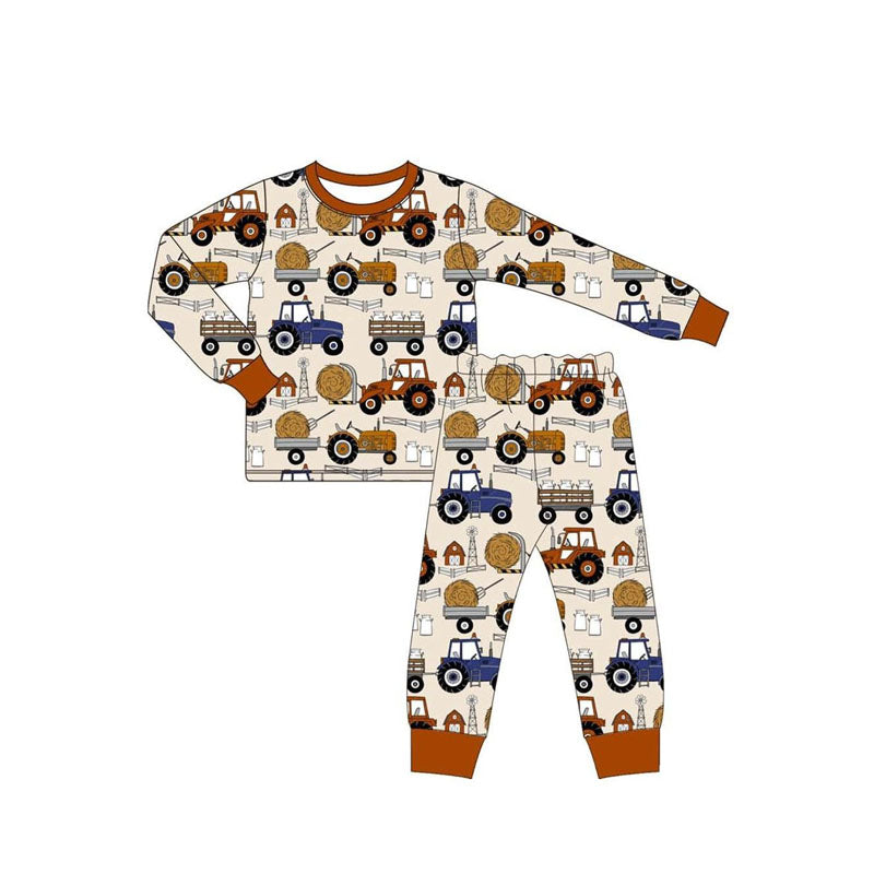preorder BLP1113 farm tractor brown long sleeve pants boys pajamas