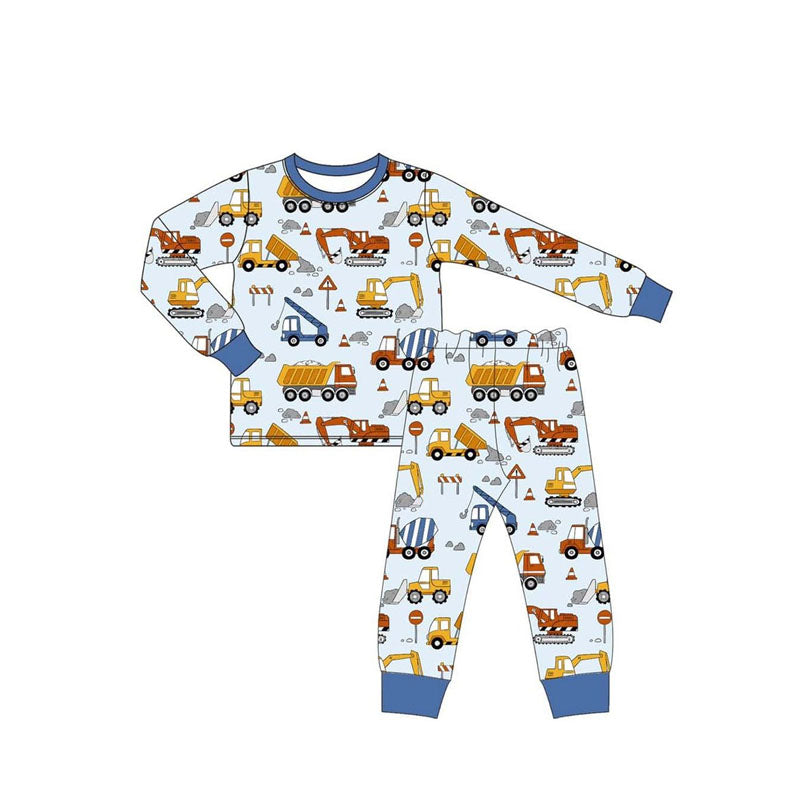 preorder BLP1114 farm construction truck blue long sleeve pants boys pajamas