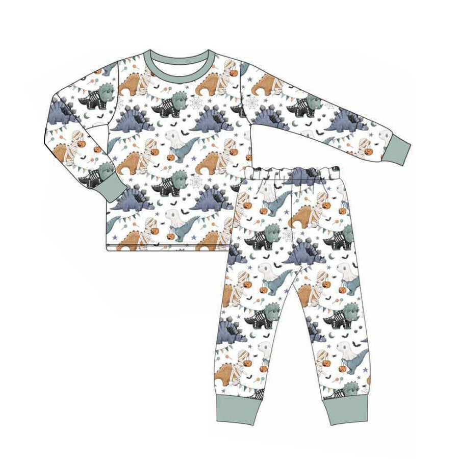 preorder BLP1117 Halloween cartoon dinosaur pumpkin long sleeve pants boys pajamas