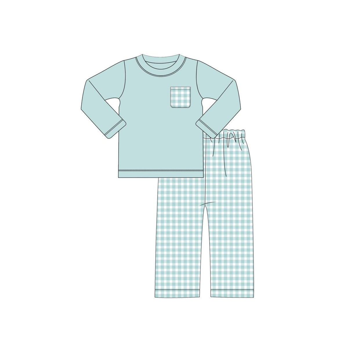 preorder BLP1122 blue pocket long sleeve checkered pants boys set