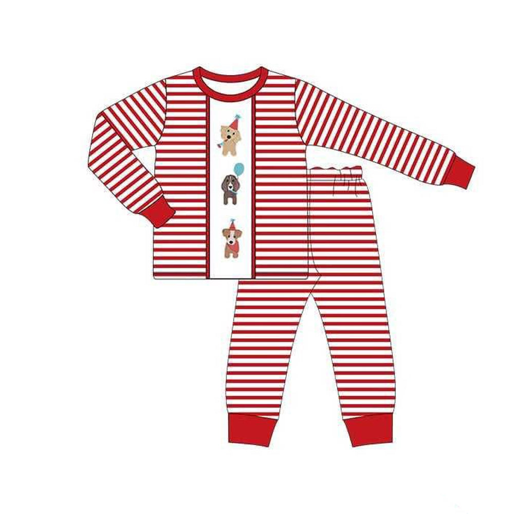 preorder BLP1125 happy birthday dog red striped long sleeve pants boys pajamas