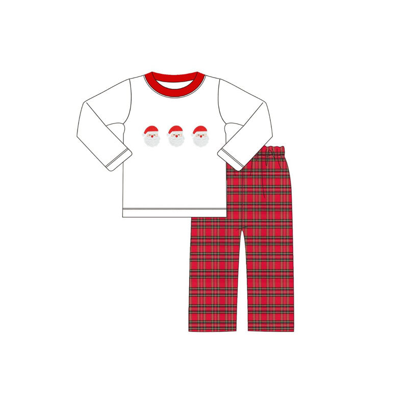 preorder BLP1132 Christmas Santa long sleeve red checkered pants boys set