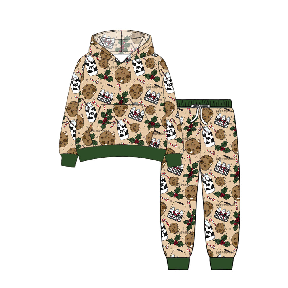 preorder BLP1156 Christmas cookie milk holly berry pocket hoodie long sleeve pants boys set