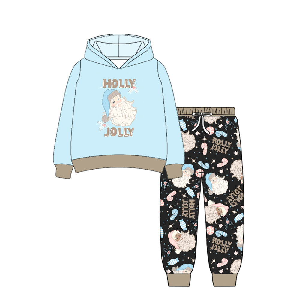 preorder BLP1157 Christmas Santa holly jolly blue hoodie long sleeve pants boys set