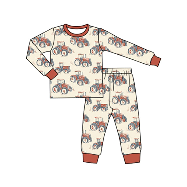 preorder BLP1159 farm tractor red long sleeve pants boys pajamas