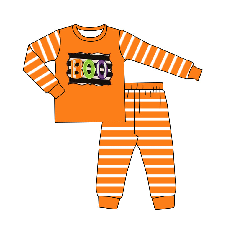 preorder BLP1163 Halloween Boo orange striped long sleeve pants boys pajamas