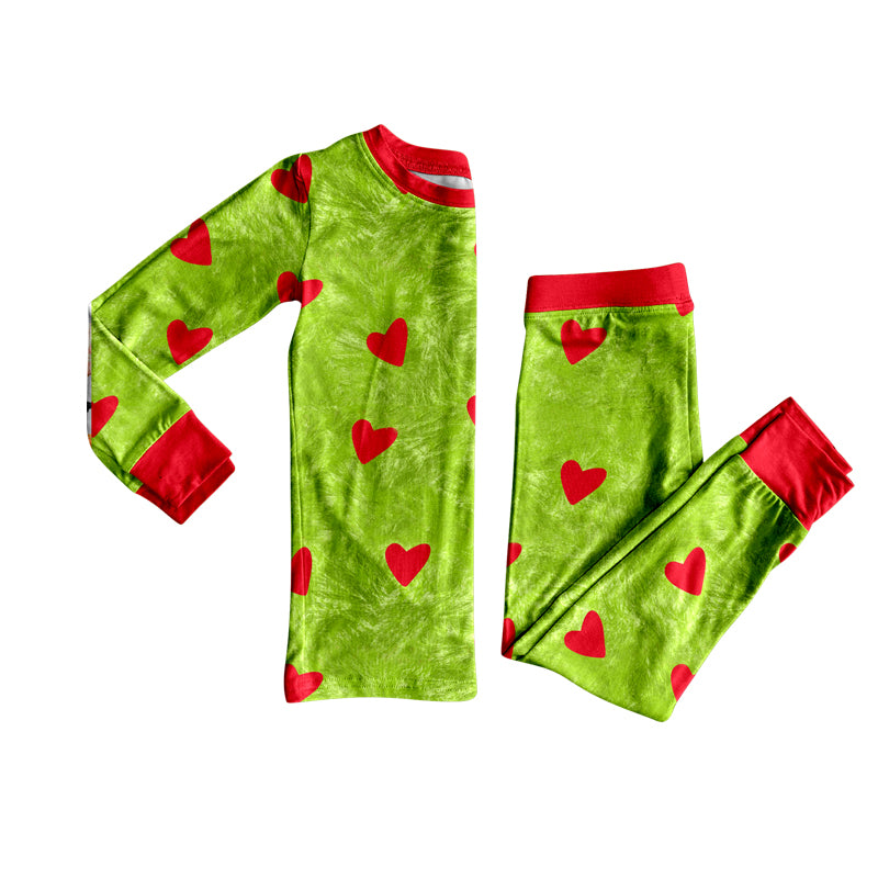 preorder BLP1175 Christmas red heart green long sleeve pants boys pajamas