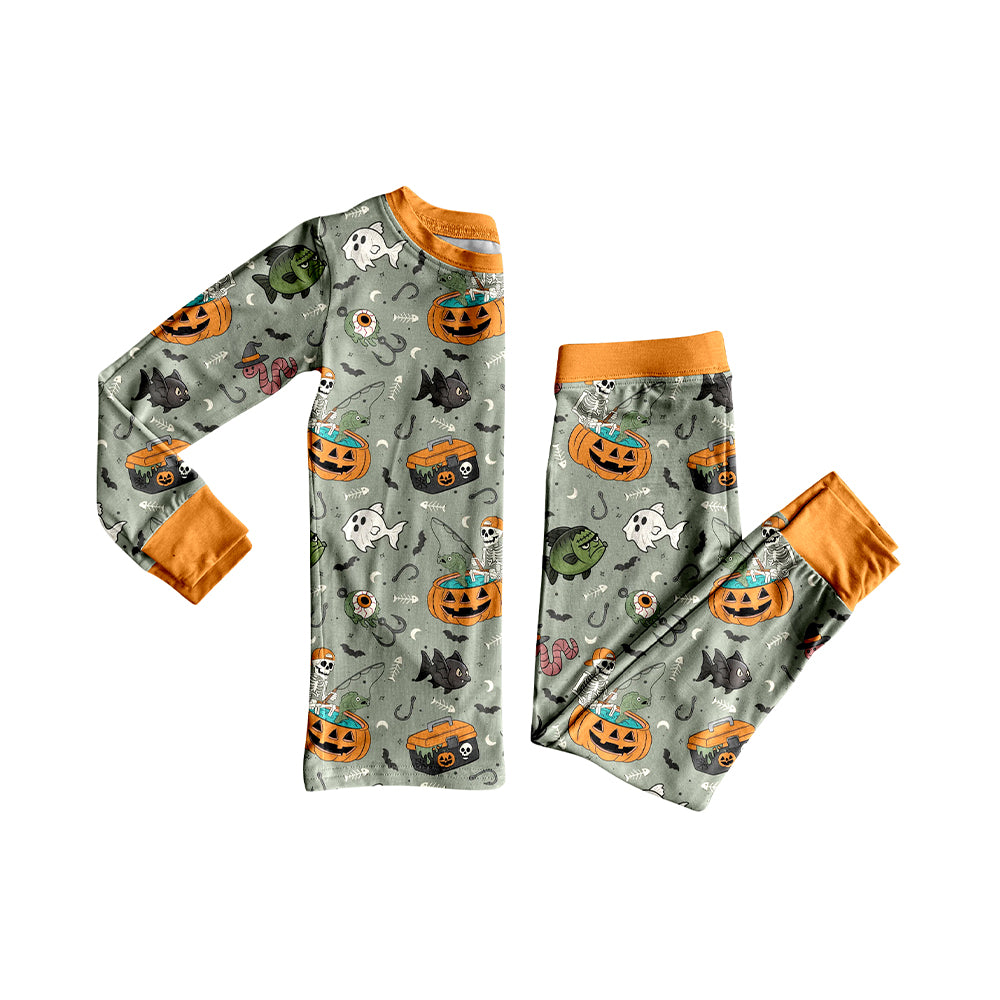 preorder BLP1190 Halloween smile pumpkin fishing long sleeve pants boys pajamas