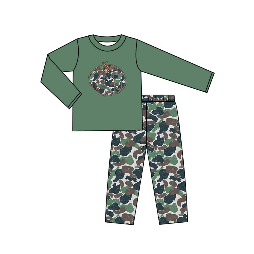 preorder BLP1191 hunting camo pumpkin green long sleve camo pants boys set
