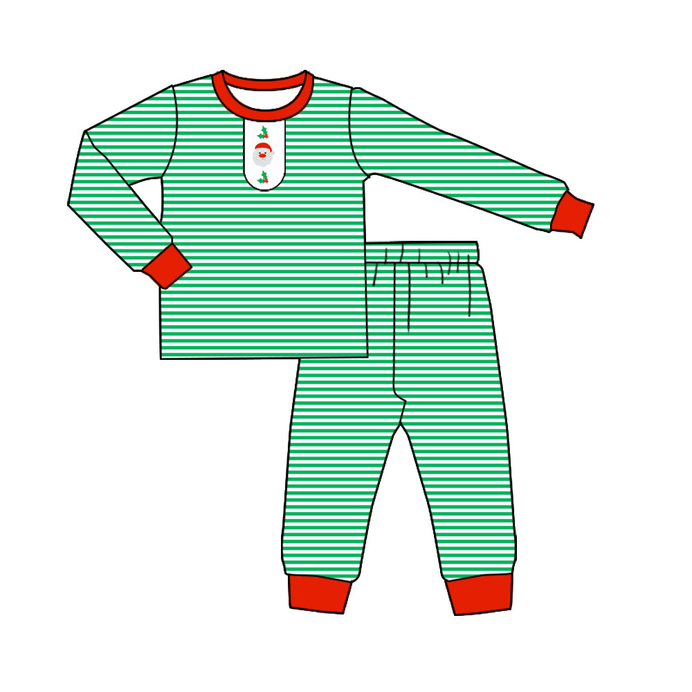 preorder BLP1205 Christmas green striped Santa long sleeve pants boys pajamas