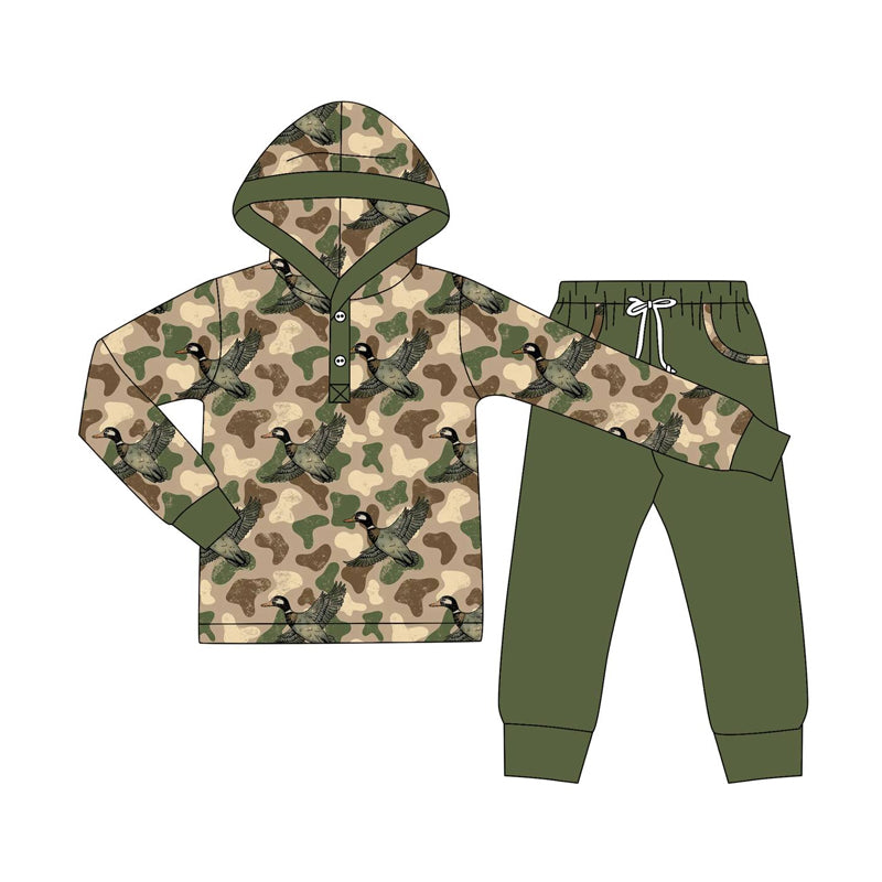 preorder BLP1250 hunting mallard duck camo hoodie long sleeve green pants boys set
