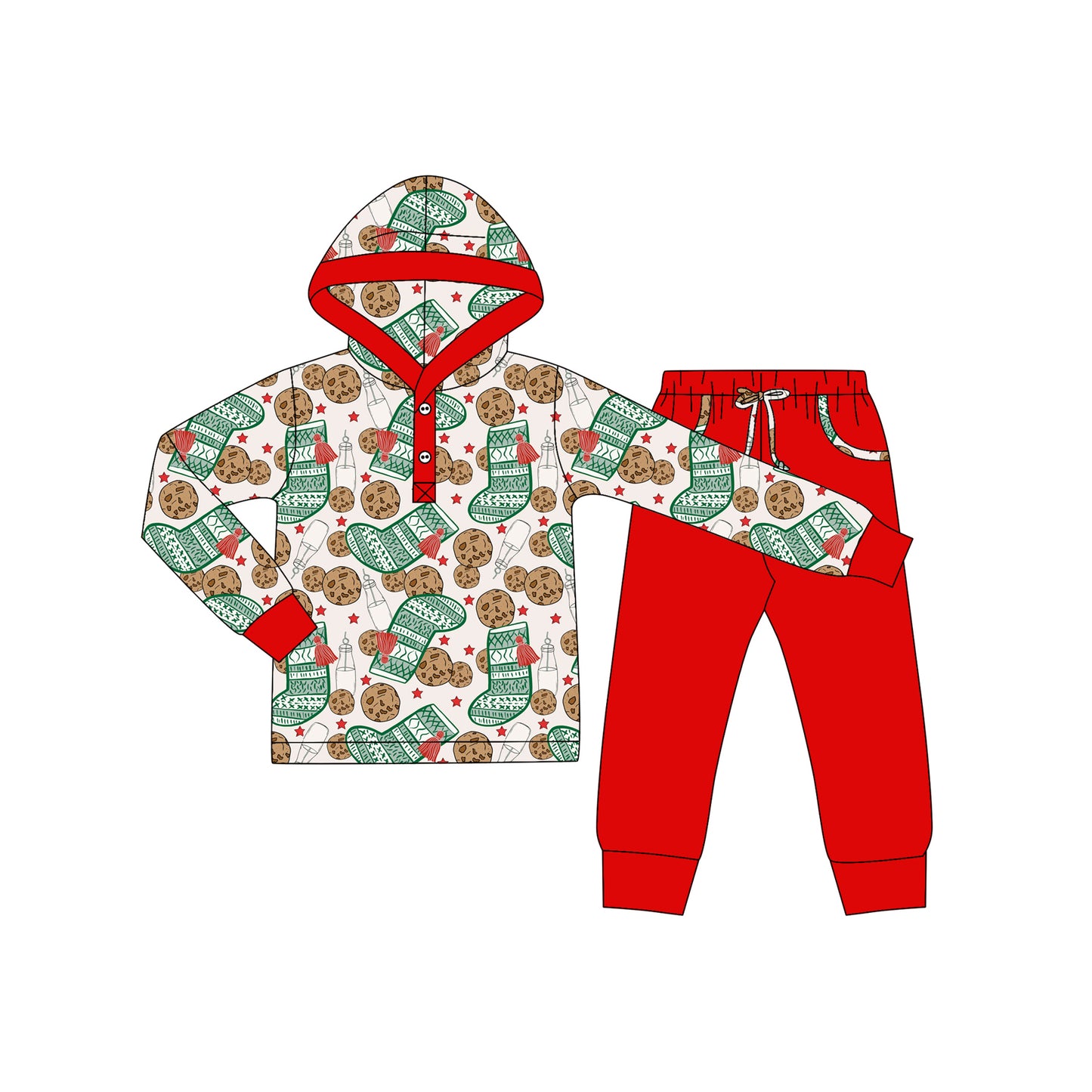 preorder BLP1257 Christmas cookie hoodie long sleeve red pants boys set