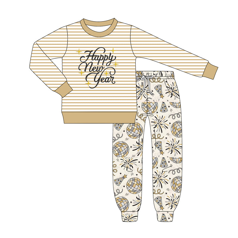 preorder BLP1262 happy new year star striped long sleeve light firework pants boys set
