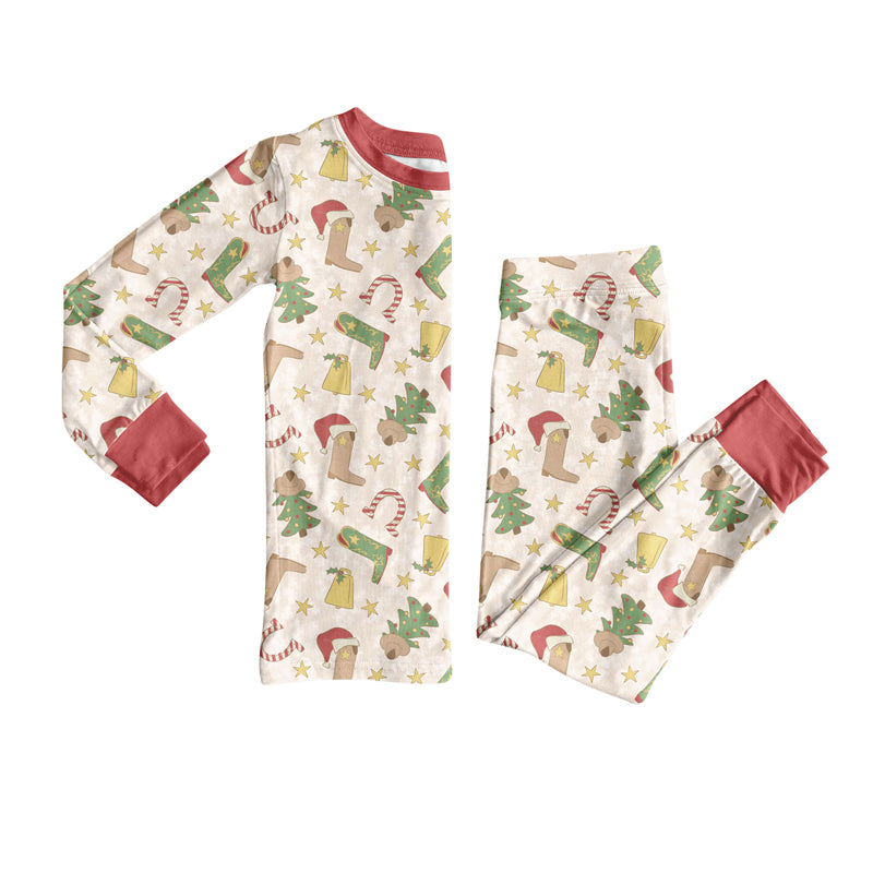 preorder BLP1269 Christmas Western boot tree long sleeve pants boys pajamas