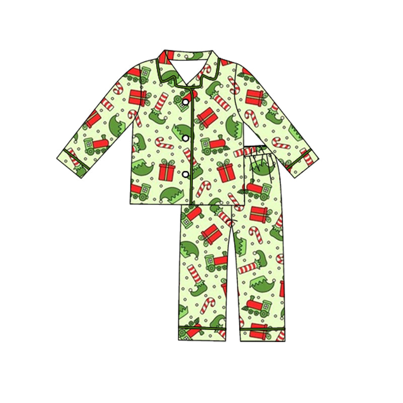 preorder BLP1285 Christmas elf gilf cane candy geen long sleeve pants boys pajamas