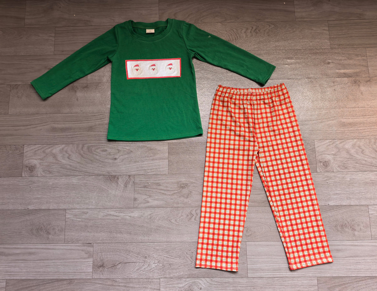 preorder Samples BLP1288 Christmas Santa green long sleeve red checkered pants boys set