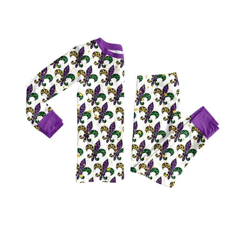 preorder BLP1293 Mardi Gras yellow purple green long sleeve pants boys pajamas