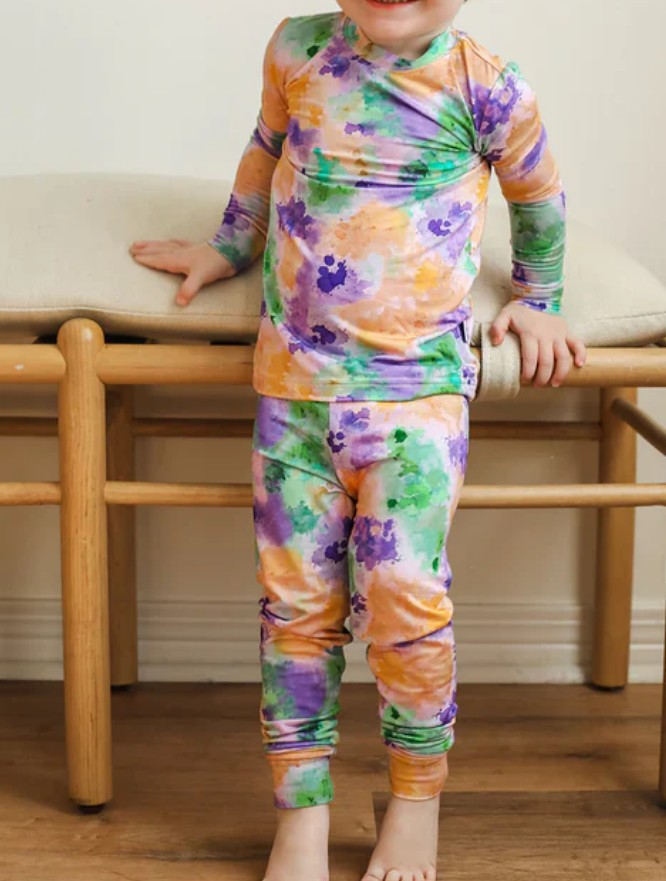 preorder BLP1294 Mardi Gras pirple yello green ink pattern long sleeve pants boys pajamas