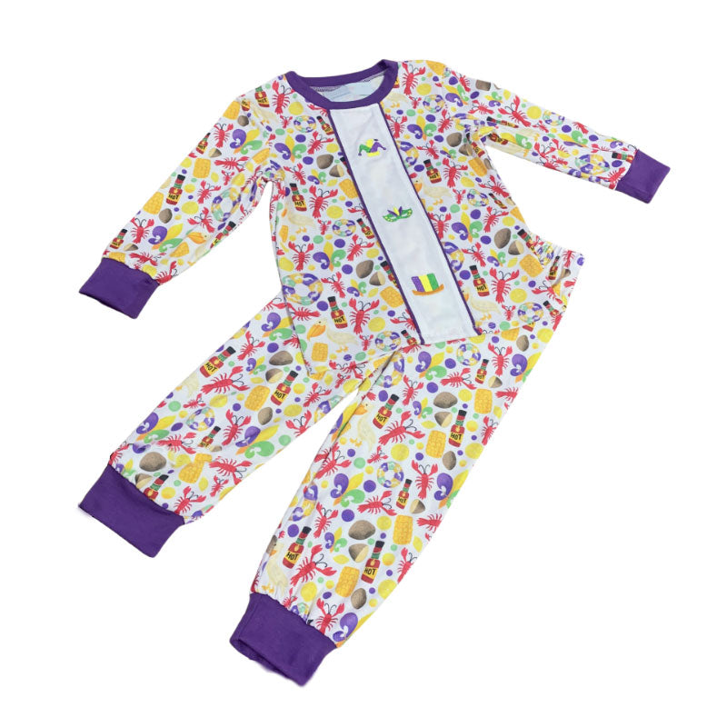 preorder BLP1307 Mardi Gras crayfish corn purple long sleeve pants boys pajamas