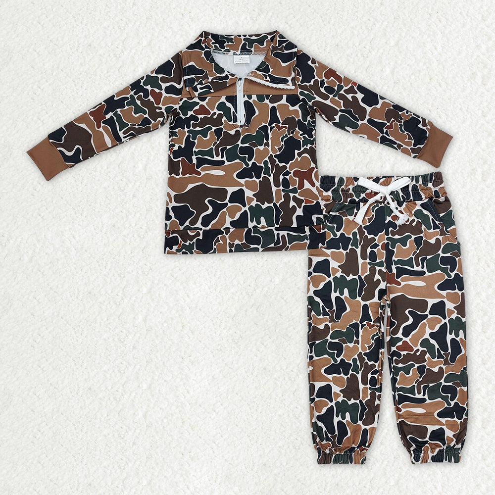 BLP1323 hunting camo zipper long sleeve pants boys set