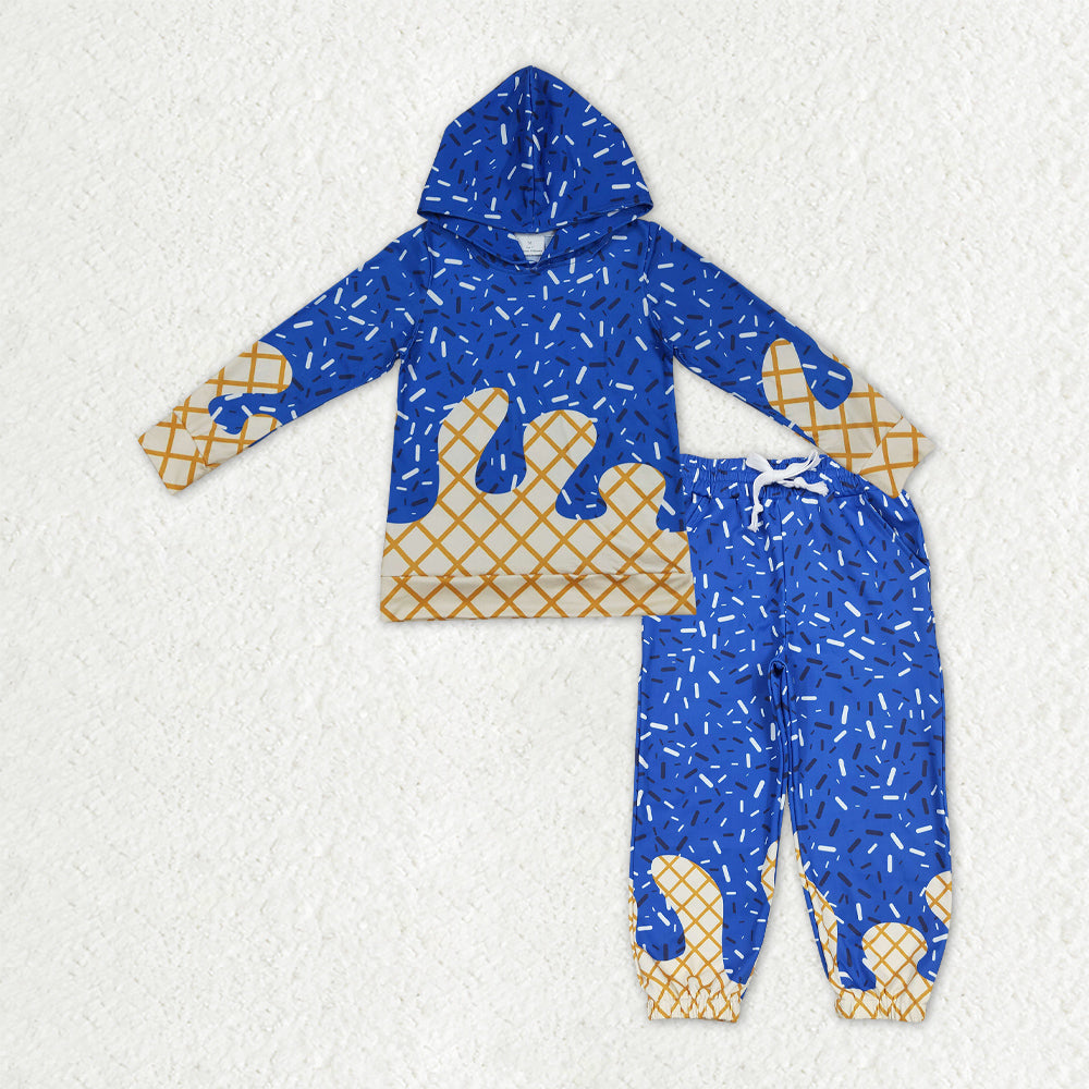 BLP1329 navy blue sprinkles hoodie long sleeve yoga pants girls set
