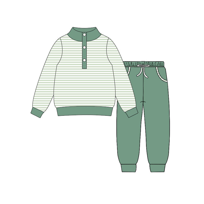 preorder BLP1341 green striped long sleeve pants boys set