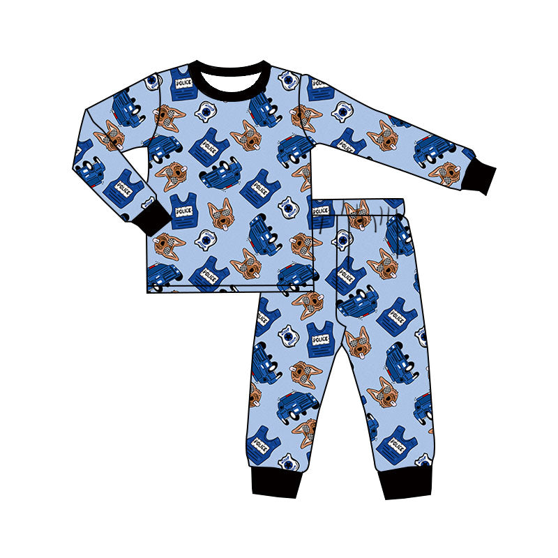 preorder BLP1350 police car blue long sleeve pants boys pajamas