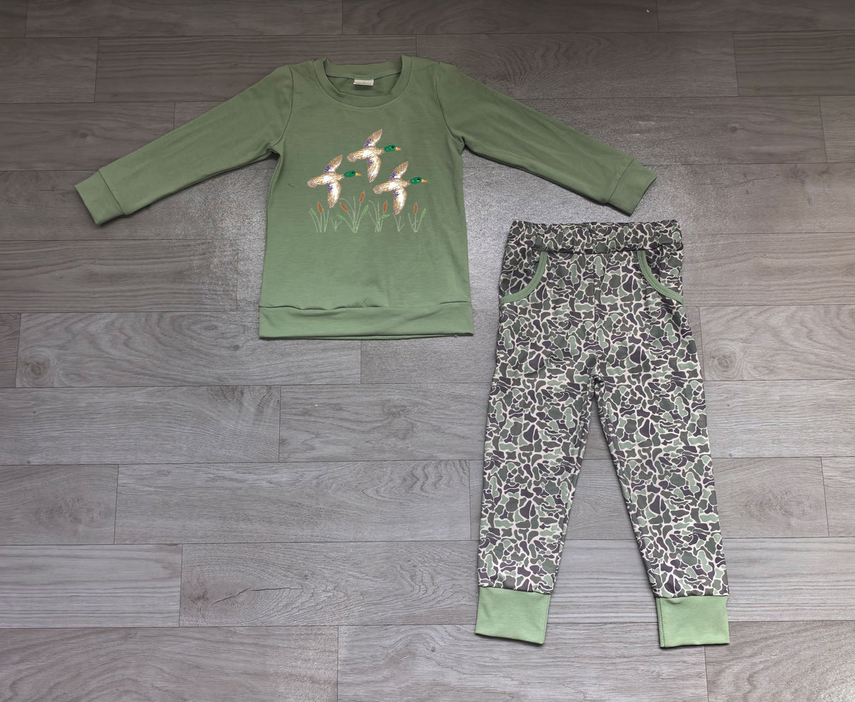 preorder Samples BLP1358 hunting mallard duck green long sleeve camo pants boys set