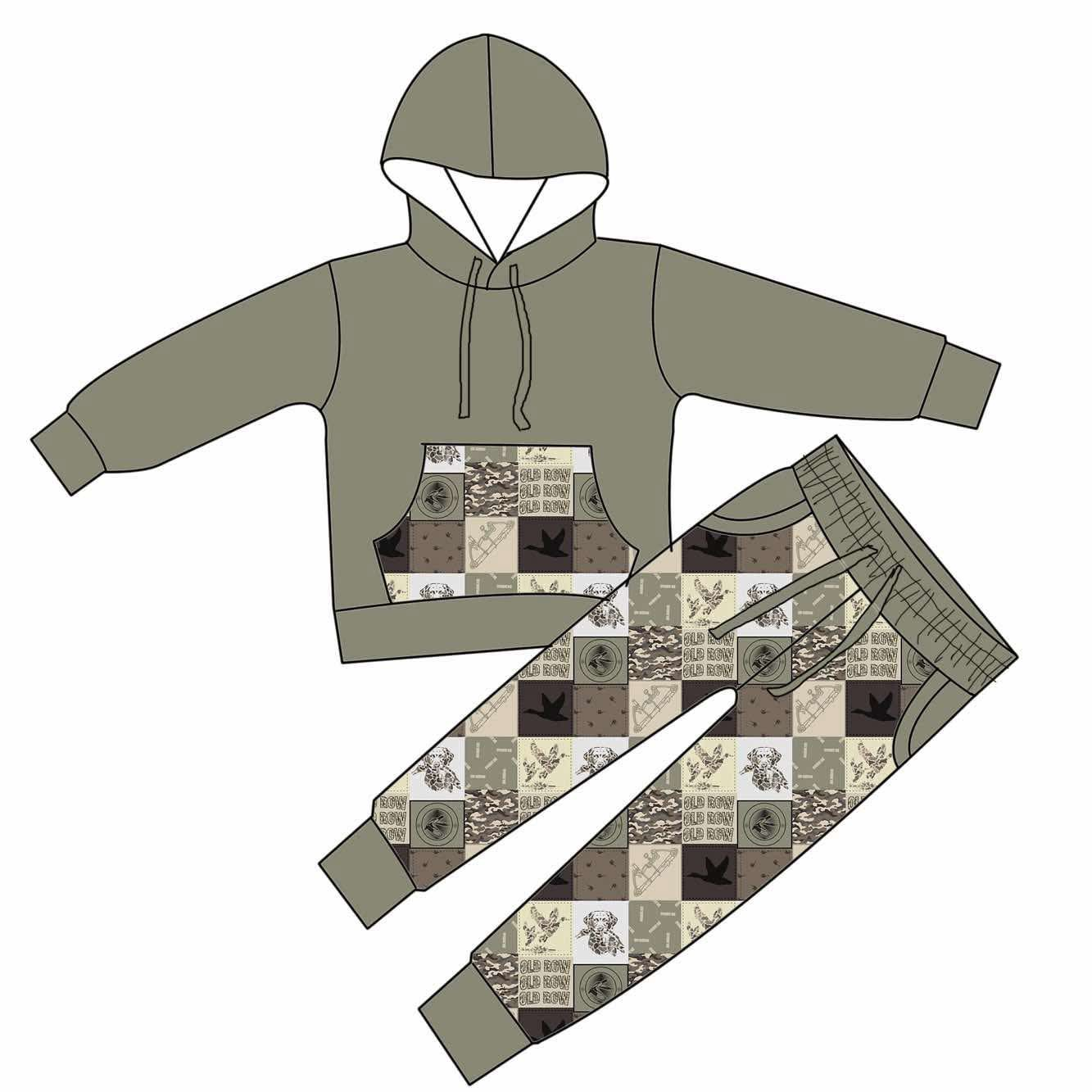 preorder BLP1362 hunting camo mallard duck old row hoodie pocket long sleeve pants boys set