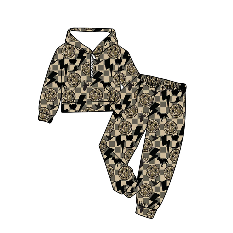 preorder BLP1366 hunting smile flash pocket hoodie long sleeve pants boys set