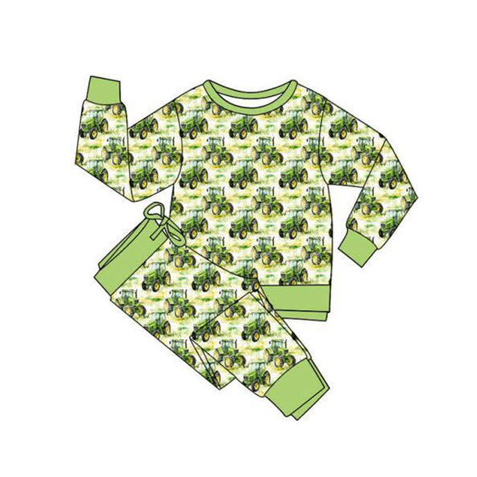 preorder BLP1375 Farm Tractor Green Long Sleeve Pants Boys Pajamas