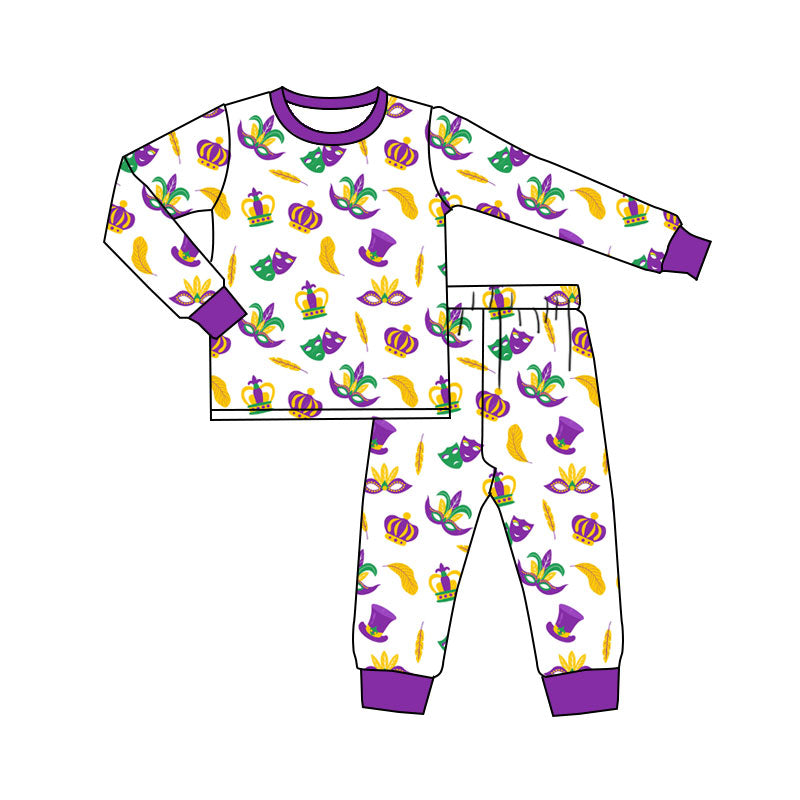preorder BLP1379 Mardi Gras Purple Long Sleeve Pants Boys Pajamas