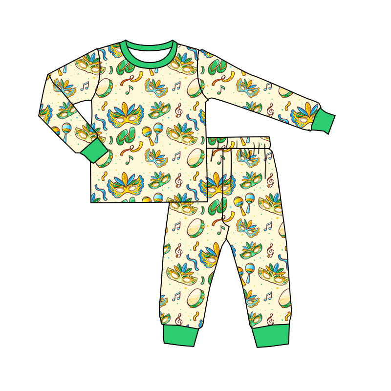 preorder BLP1380 Mardi Gras Green Long Sleeve Pants Boys Pajamas