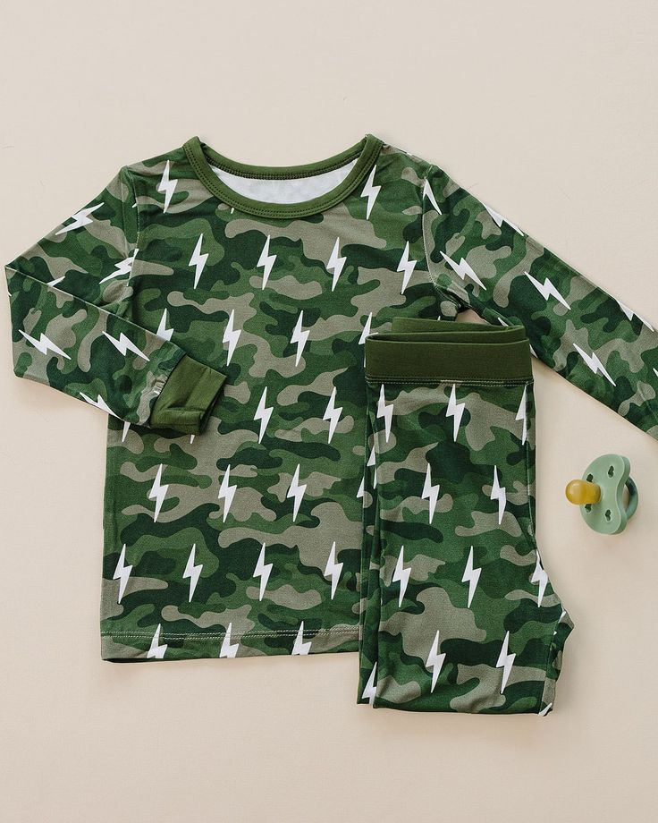 preorder BLP1385 Hunting Camo Flash Green Long Sleeve Pants Boys Pajamas
