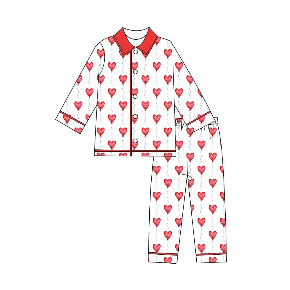 preorder BLP1386 Valentine's Day Heart Balloon Red Long Sleeve Pants Boys Pajamas