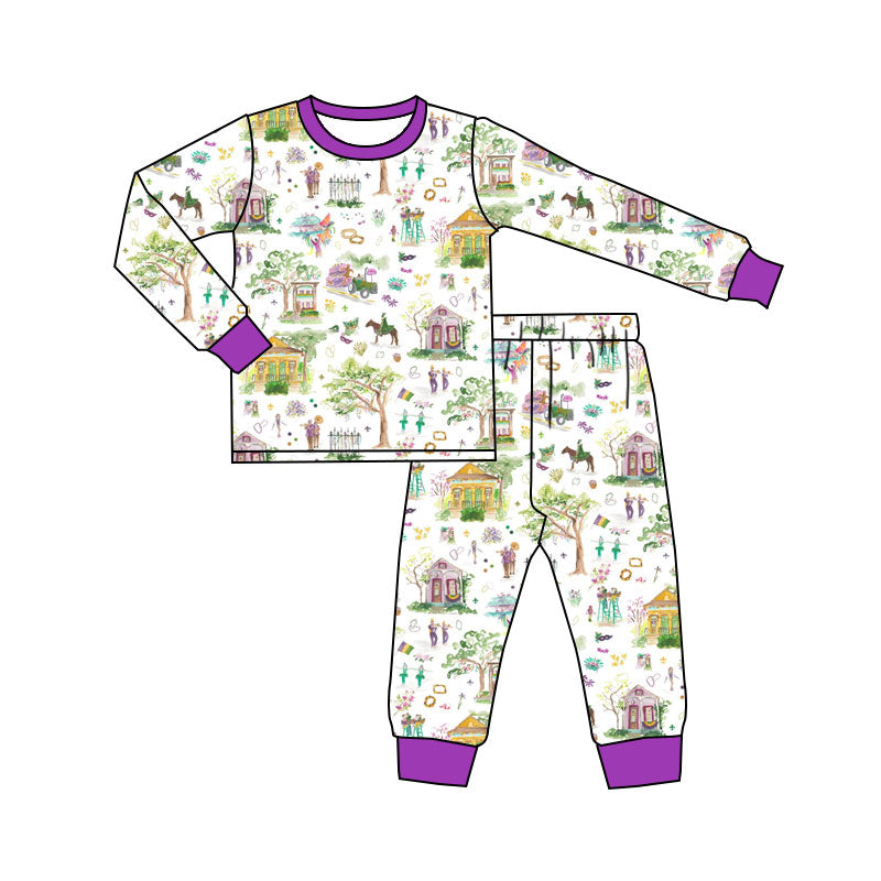 preorder BLP1389 Mardi Gras Purple Long Sleeve Pants Boys Pajamas