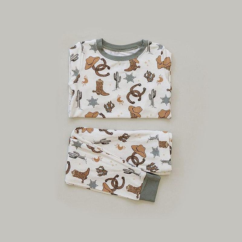 preorder BLP1406 Western Cactus Boots Hat Long Sleeve Pants Boys Pajamas