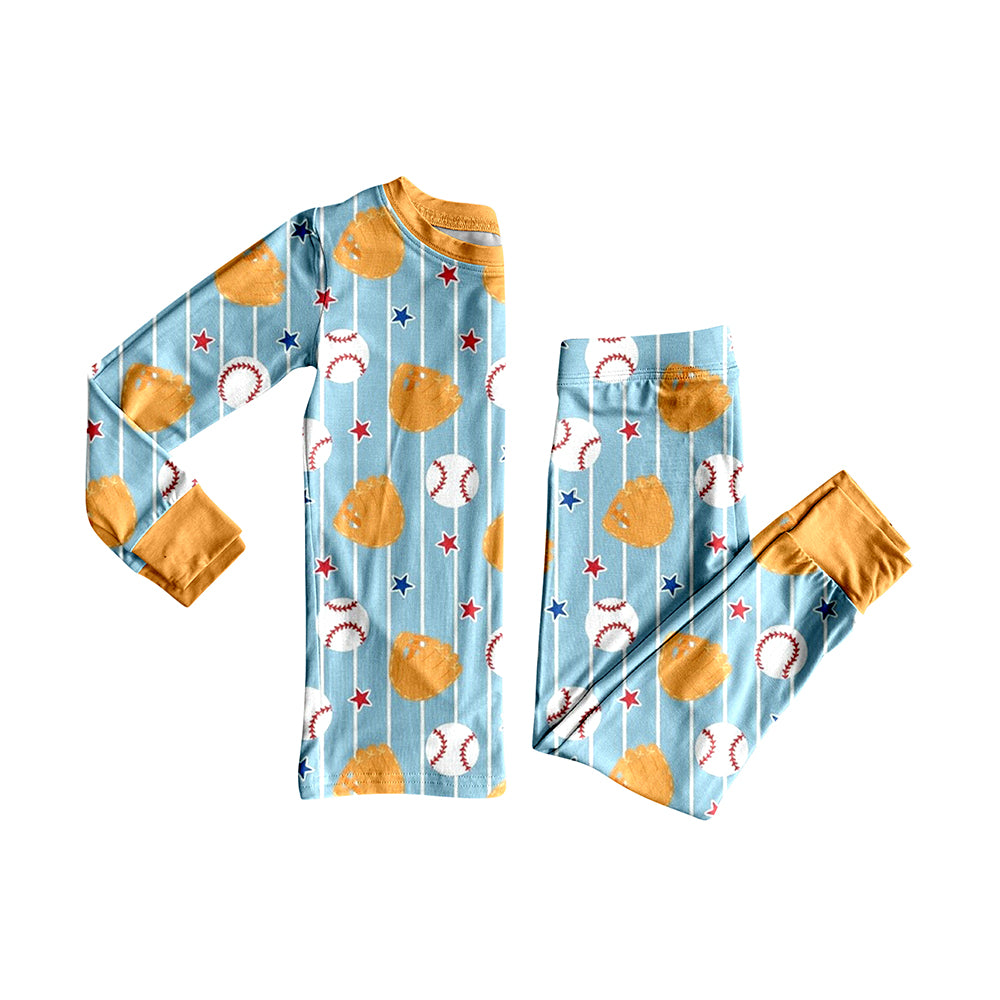 preorder BLP1411 Baseball Blue Star Long Sleeve Pants Boys Pajamas