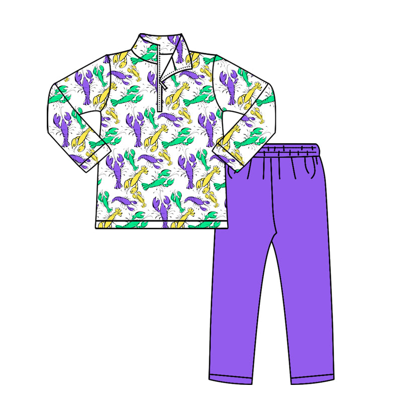 preorder BLP1415 Mardi Gras Zipper Long Sleeve Purple Pants Boys Set