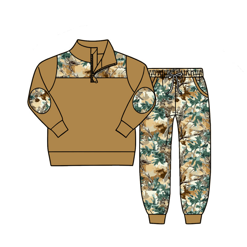 preorder BLP1447 Hunting Camo Brown Zipper Long Sleeve Pants Boys Set