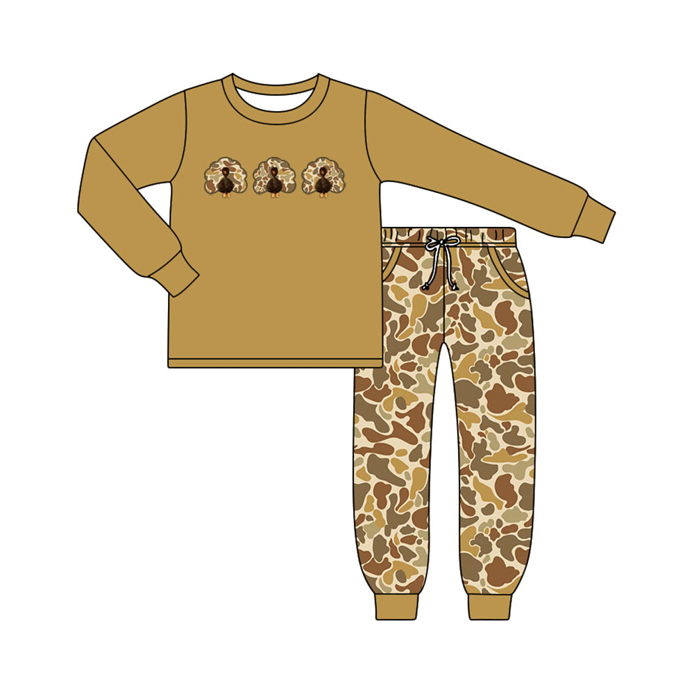 preorder BLP1477 Thanksgiving Turkey Camo Long Sleeve Pants Boys Set