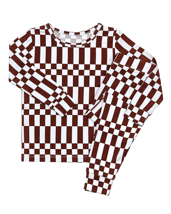 preorder BLP1479 Maroon Checkered Long Sleeve Pants Boys Set