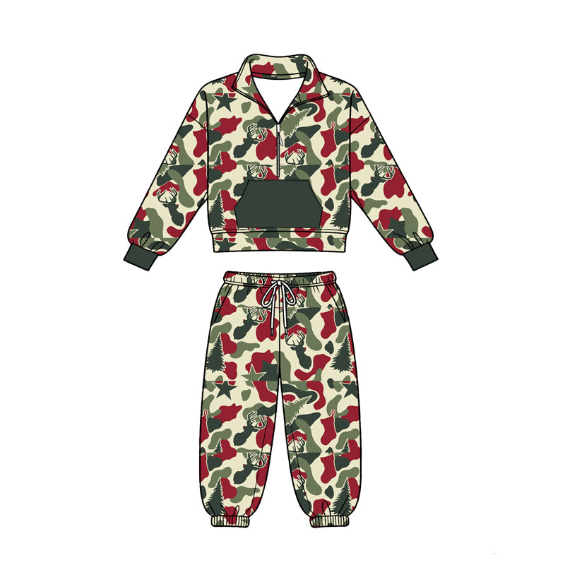 preorder BLP1486 Christmas Hunting Camo Deer Pocket Long Sleeve Pants Boys Set