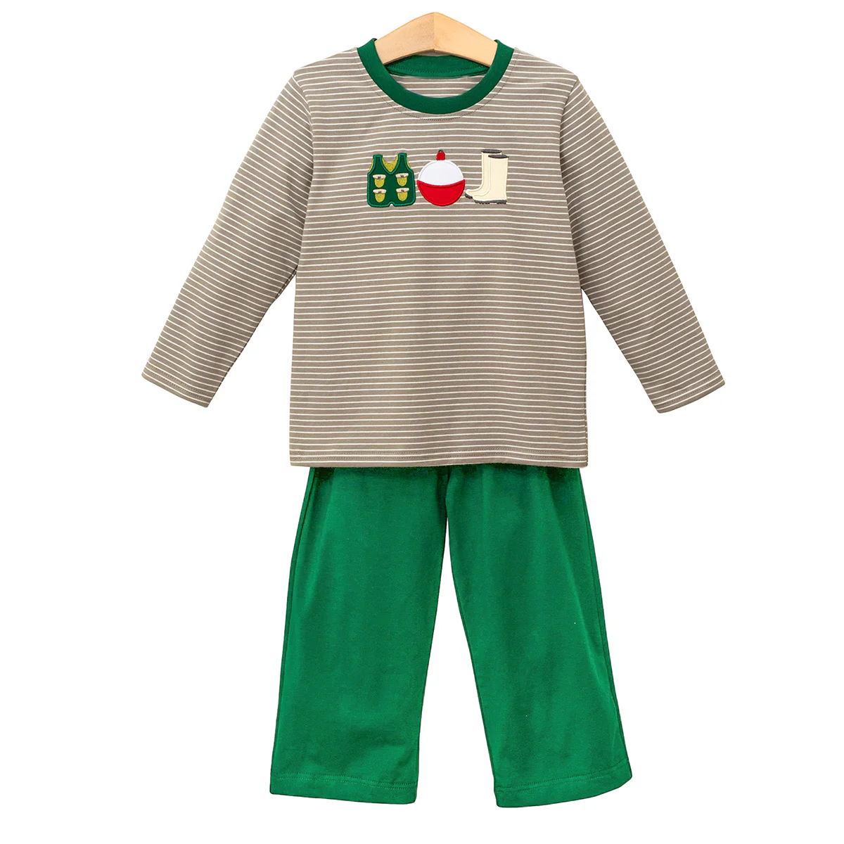 preorder BLP1487 Fishing Striped Long Sleeve Green Pants Boys Set