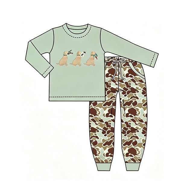 preorder BLP1492 Hunting Mallard DUck Dog Long Sleeve Camo Pants Boys Set