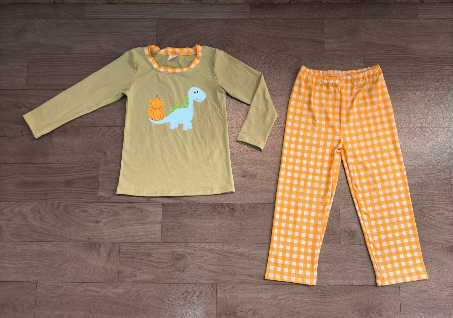 preorder Samples BLP1515 Pumpkin Dinosaur Long Sleeve Orange Pants Boys Set